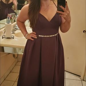 faille bridesmaid ball gown with jewel sash